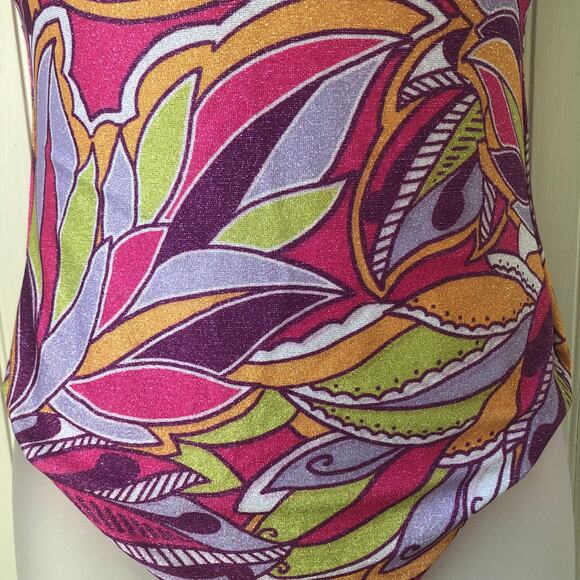 BECCA Retail $138 Hot Pink Glitter Psychedelica Nina Plunge One Piece Size M - Picture 3 of 6